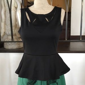 Black Peplum Top with Cutouts L